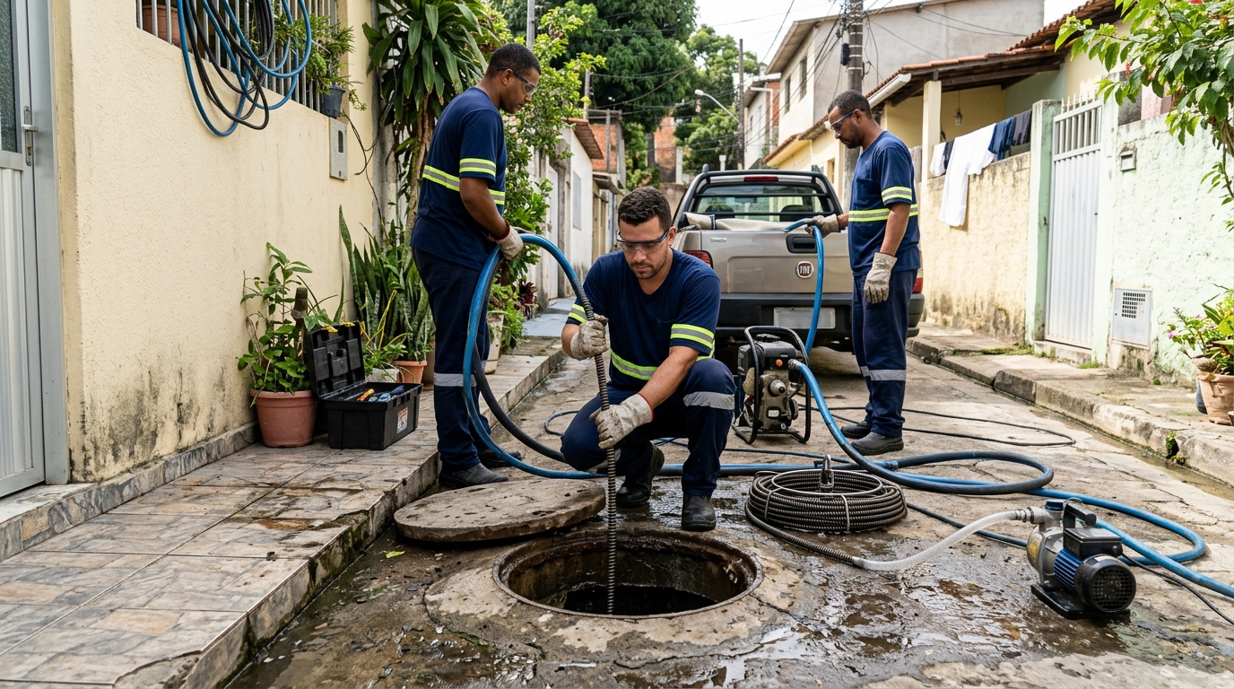 Desentupimento de esgoto com hidrojateamento em Uberaba-MG