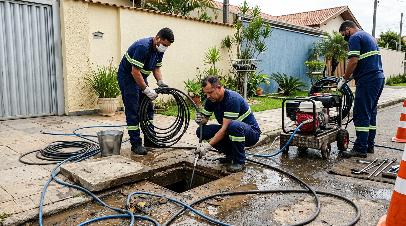 Desentupimento de esgoto residencial em Uberaba-MG
