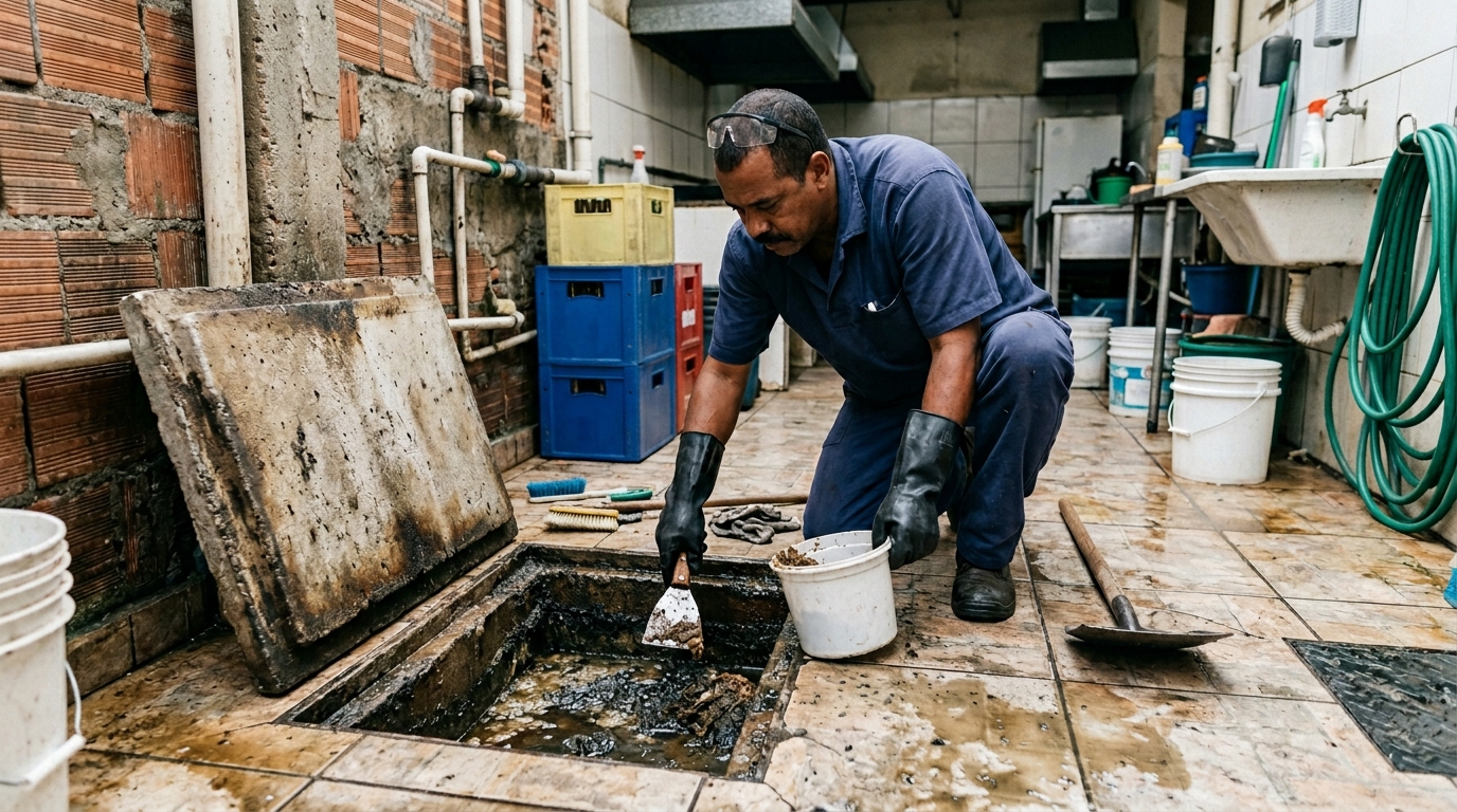 Limpeza de caixa de gordura residencial em Uberaba-MG
